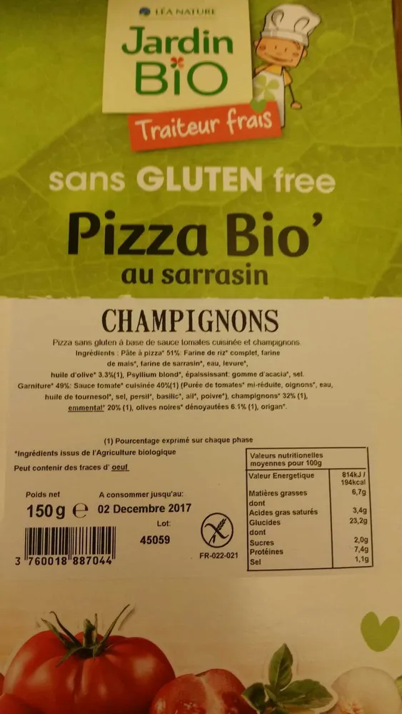 Pizza Bio' au sarrasin Champignons