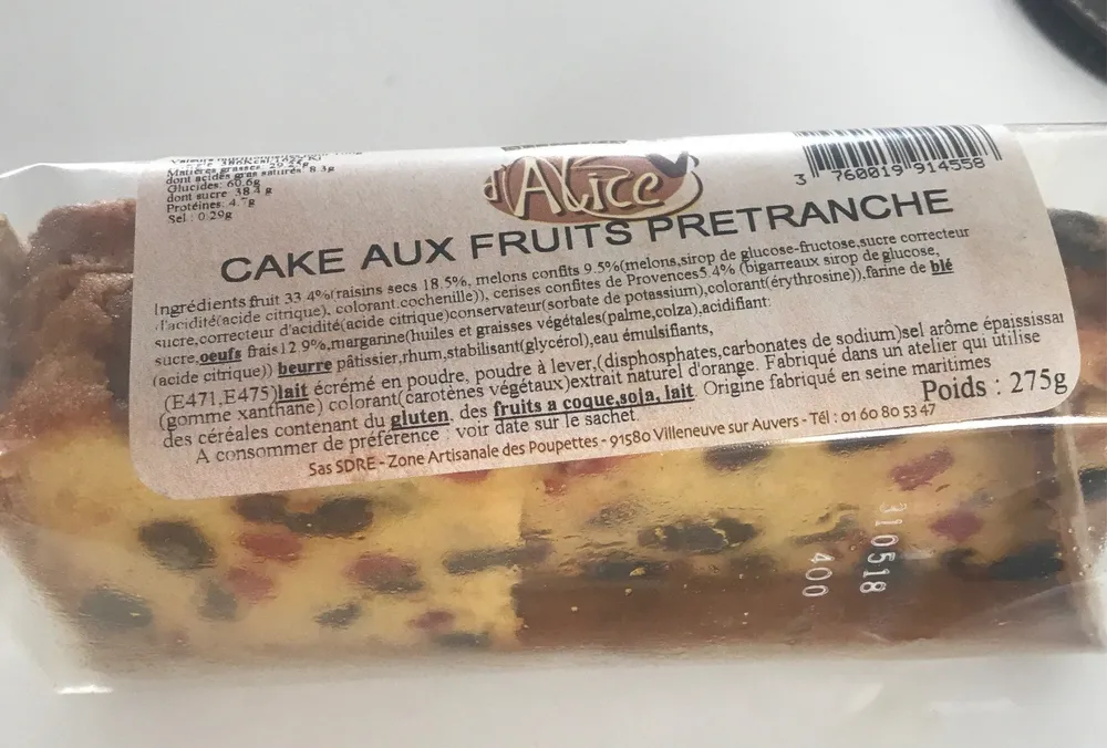 Cake aux fruits pretranche