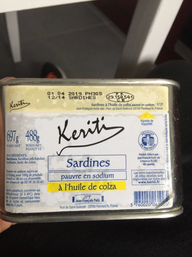 Sardines pauvres en sodium à l'huile de colza