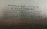 Assortiment sushi 8 pièces 4 Nigiri 4 California