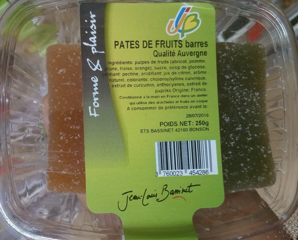 Pâtes de fruits barres qualité Auvergne