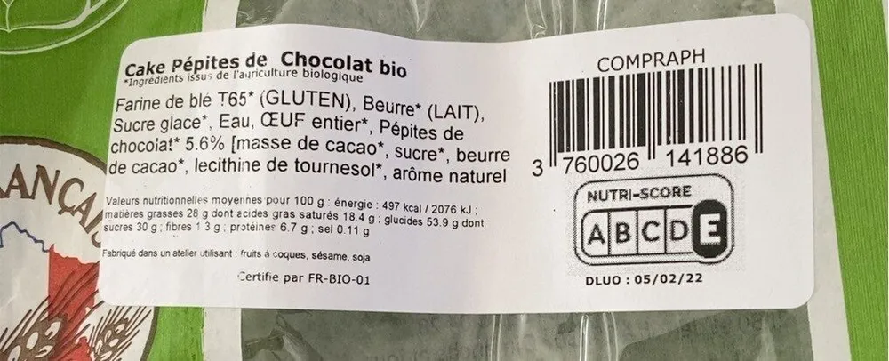 Cake pepite de chocolats