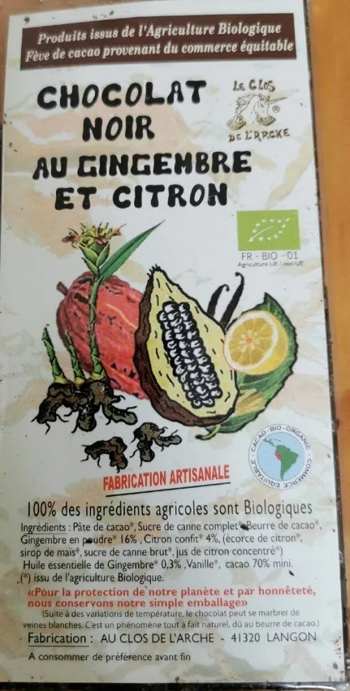 Chocolat noir au gingembre et citron