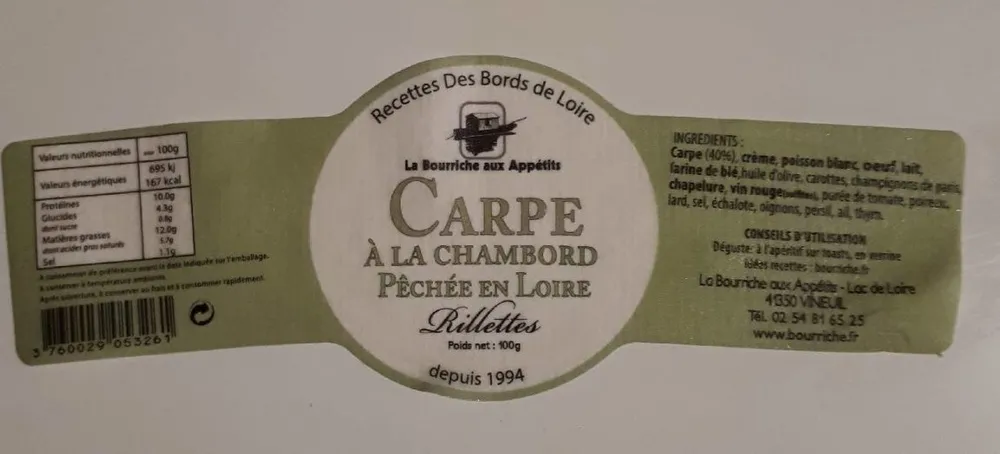 Rillettes de Carpe à la Chambord Pêchée en Loire