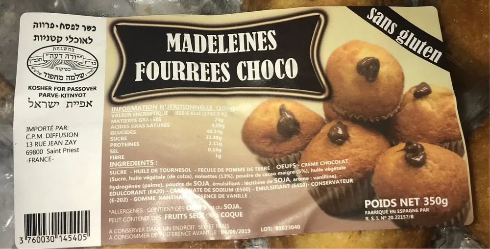 Madeleines fourrées choco
