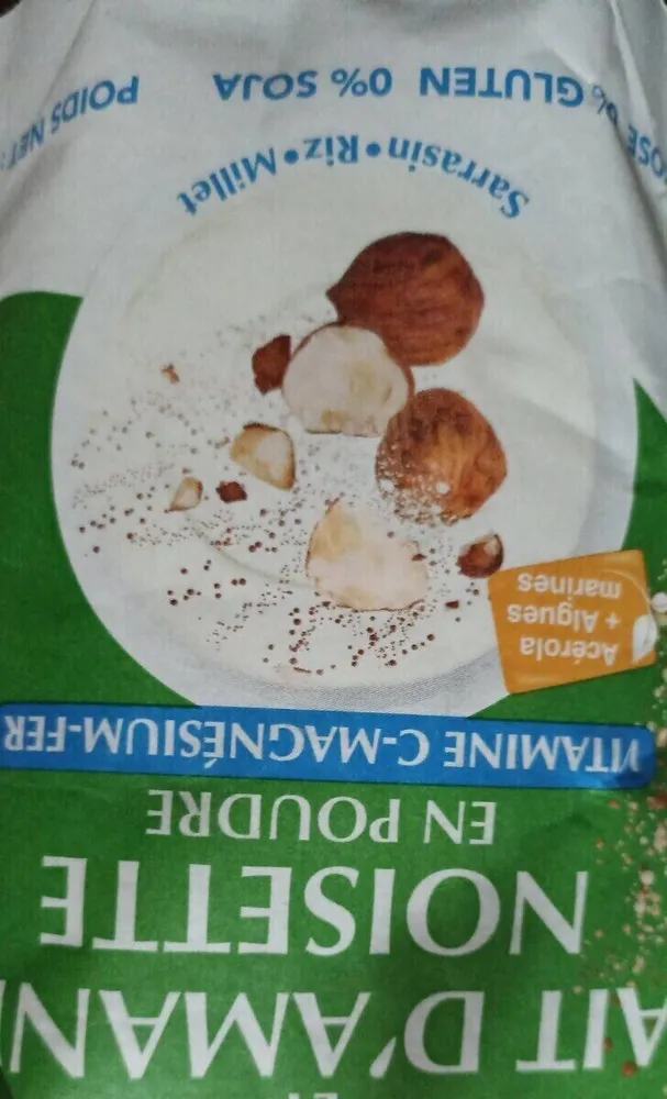 Céréales et lait d'amande noisette en poudre