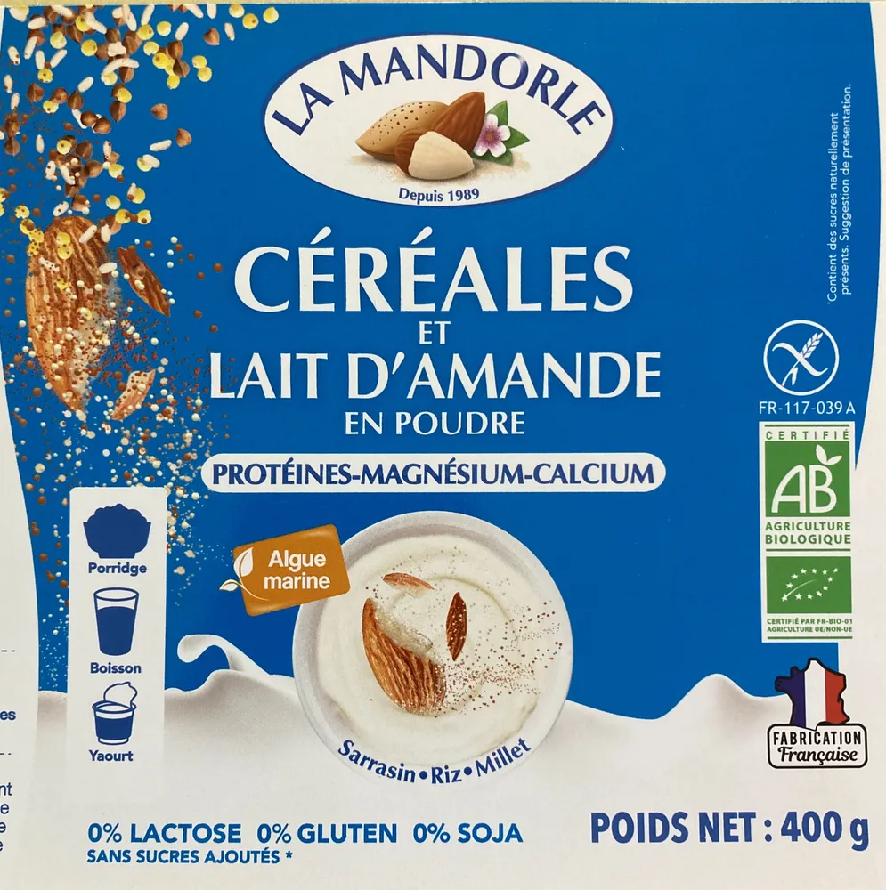Céréales et Lait d’Amande en poudre