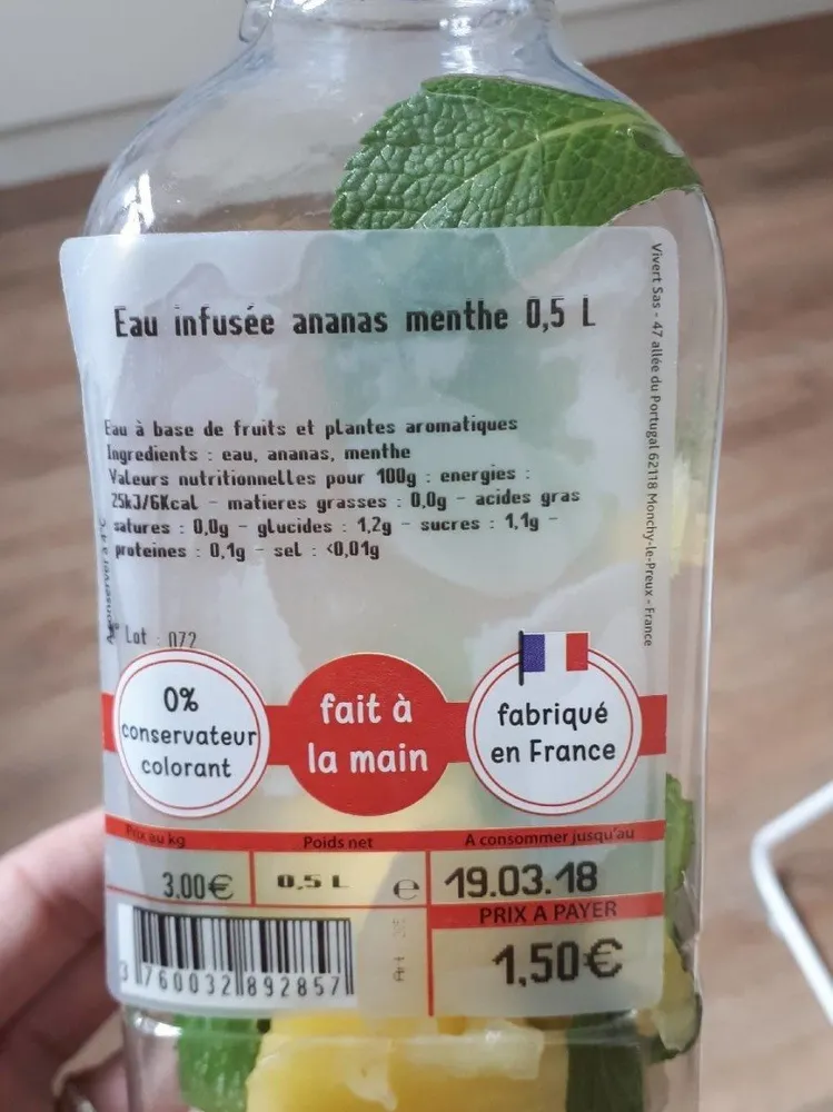 Eau infuser ananas menthe