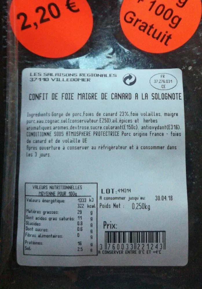 Confit de foie maigre de canard à la Solognote