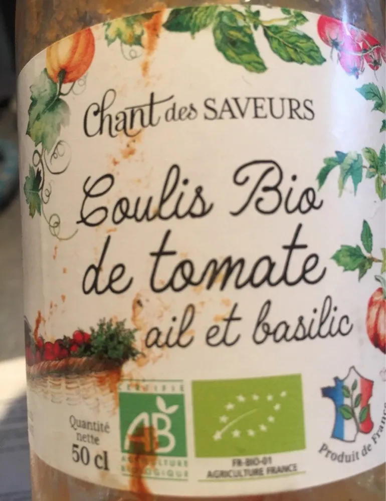 Coulis bio de tomate ail et basilic