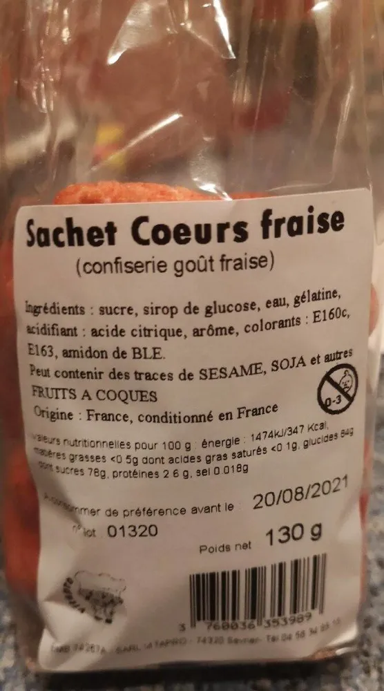 Sachet cœurs fraise