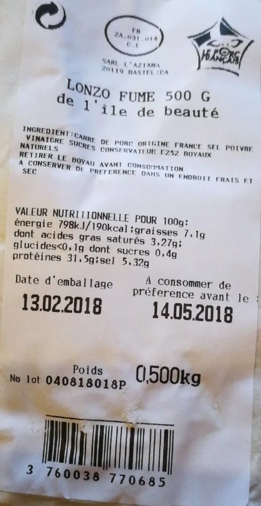 Lonzo fumé de l'île de beauté