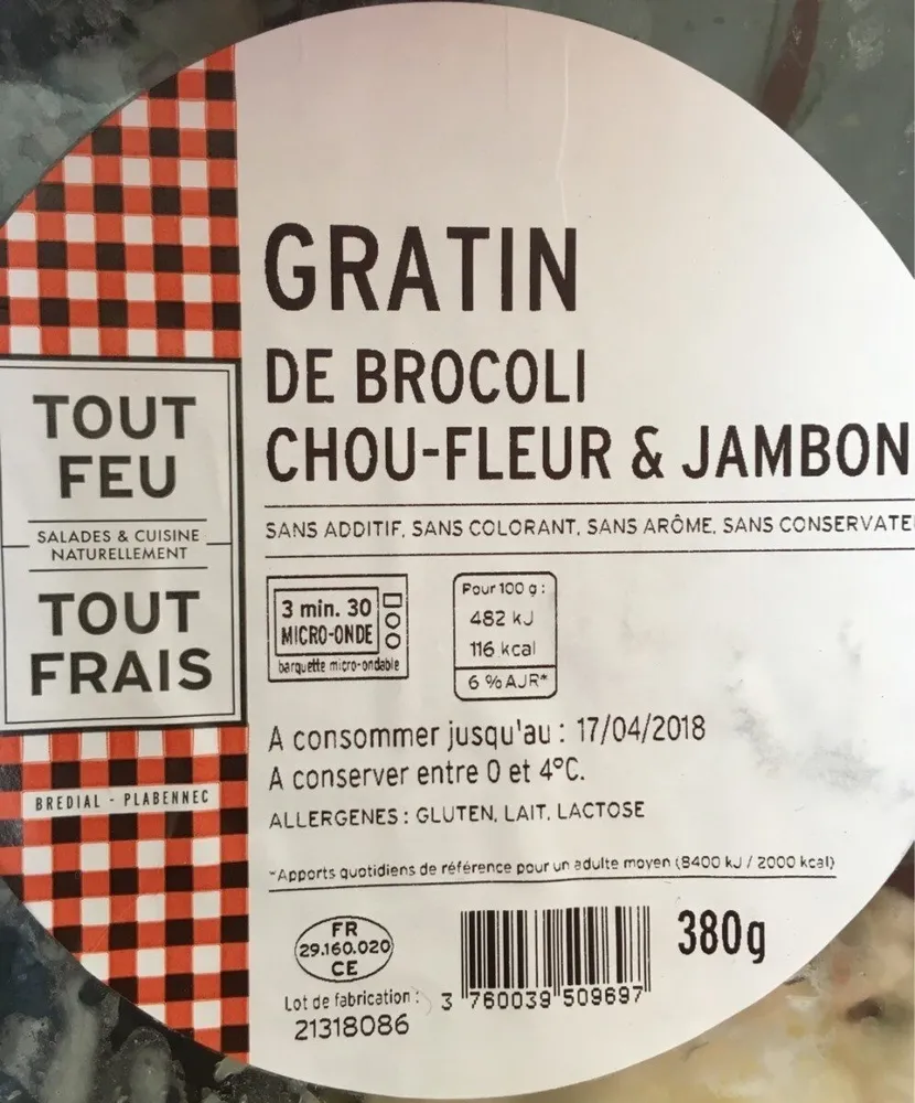 Gratin de brocolis chou-fleur et jambon