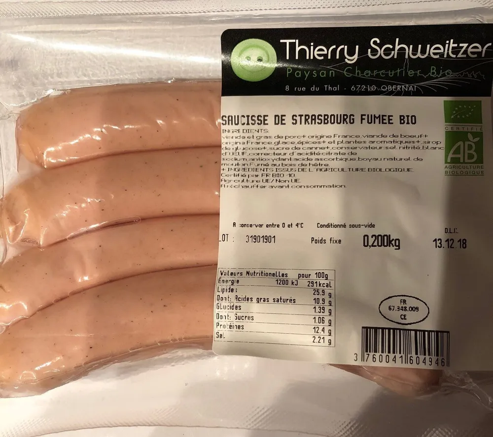 Saucisse de Strasbourg fumée bio