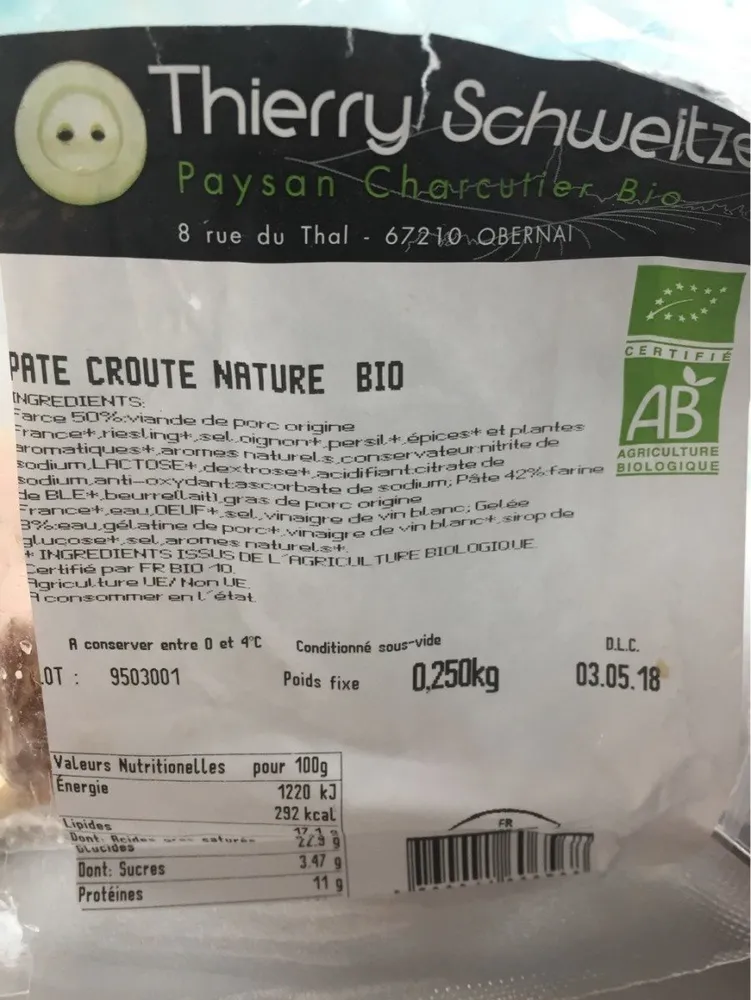 Pate croute nature bio
