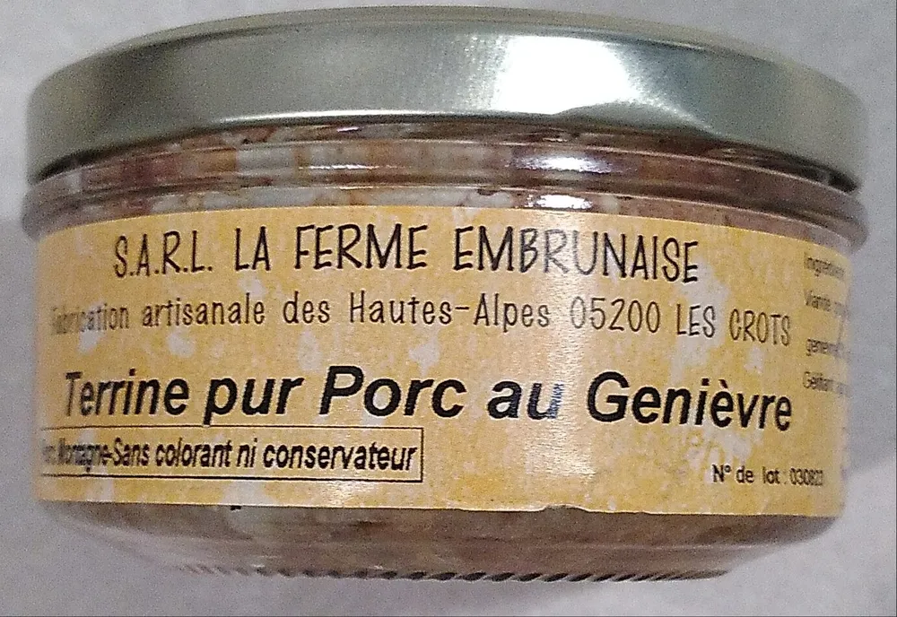 Terrine pur porc au genièvre