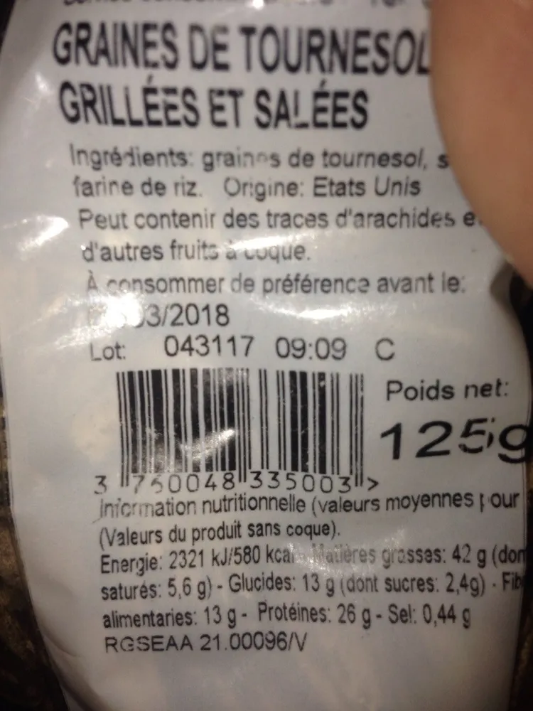 Graine de tournesol grillées et salées