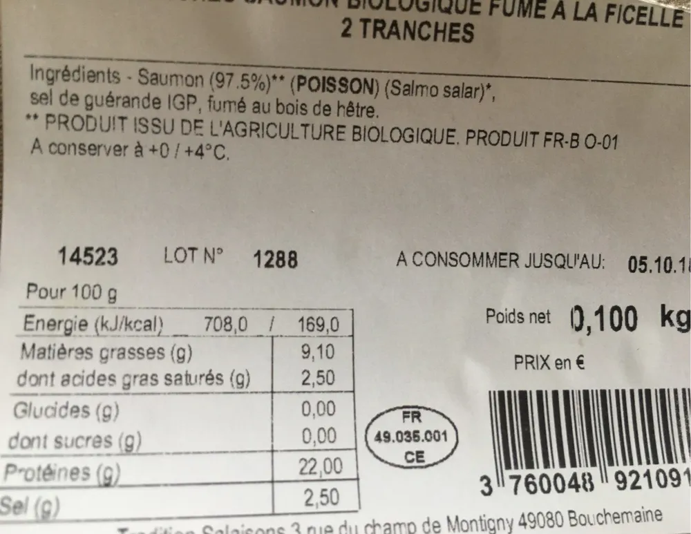 Tranche de saumon bio fumé à la ficelle