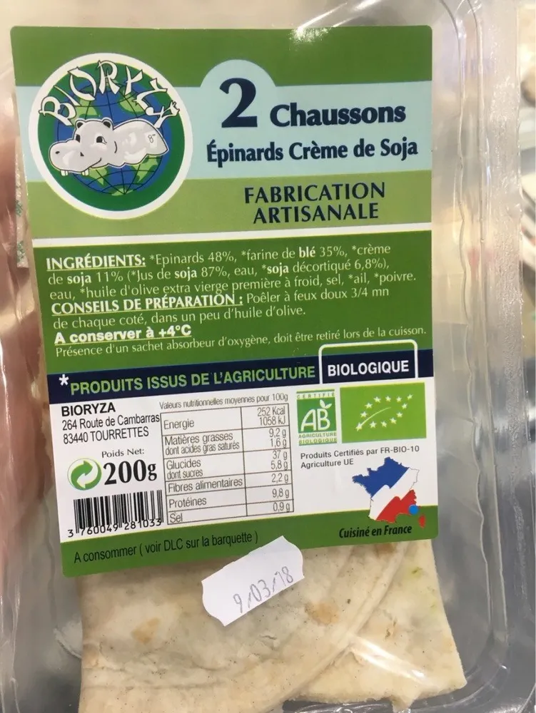 2 chaussons epinard creme de soja