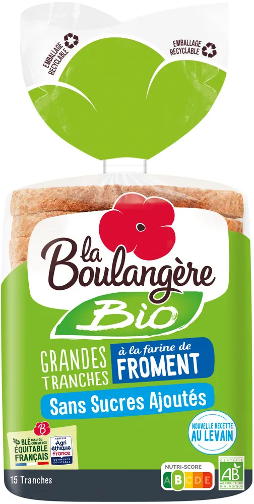 Pain de mie Bio grandes tranches à la farine de froment sans sucres ajoutés 500g