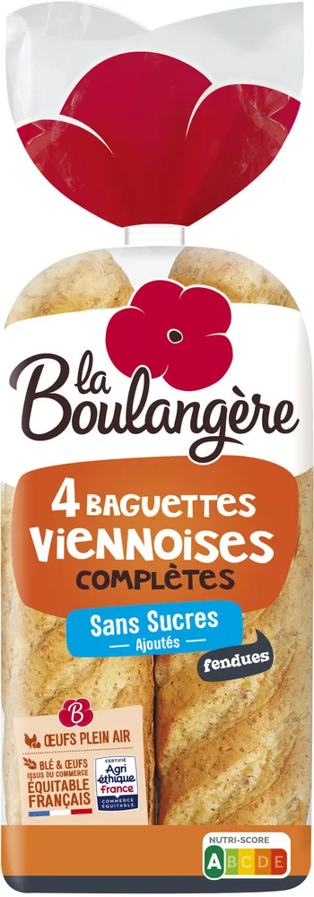 4 Baguettes viennoises complètes sans sucres ajoutés 340g