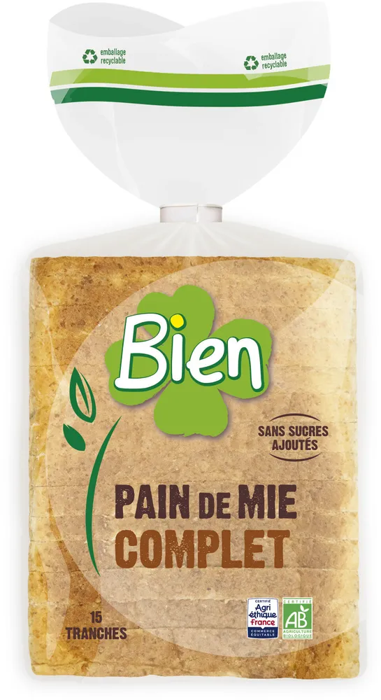 PAIN MIE SANDWICH BIO* COMPLET Sans sucres ajoutés 500G