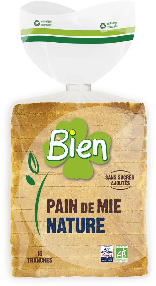 Pain de mie grandes tranches nature sans sucres ajoutés 500G