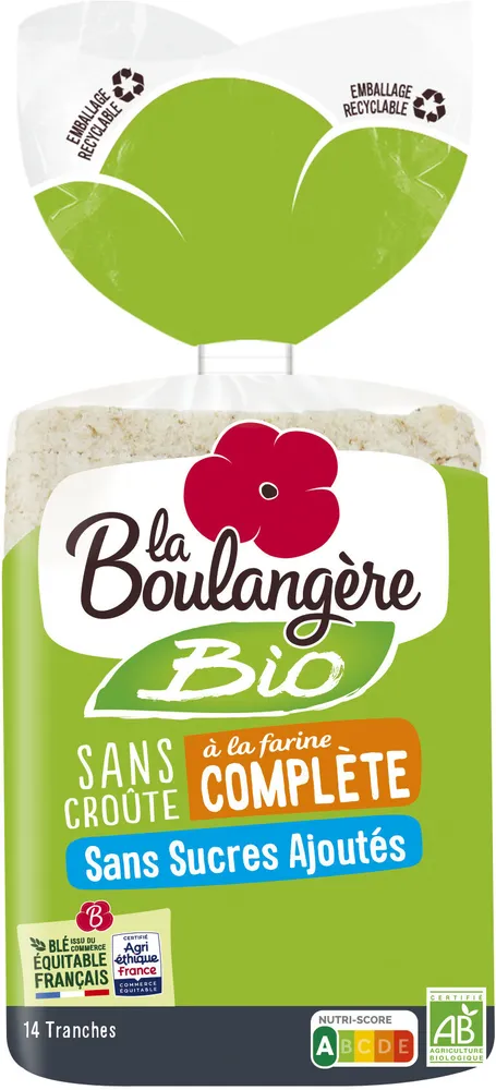 Pain de mie Bio sans croûte à la farine complète sans sucres ajoutés 330g