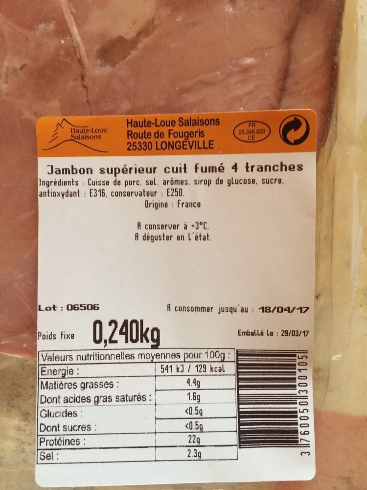 Jambon superieur cuit fumé