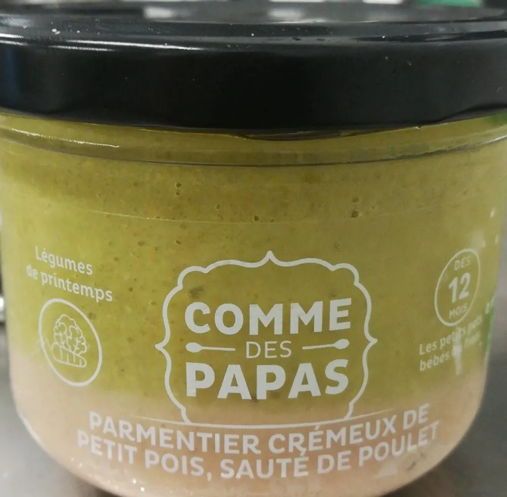 Parmentier crémeux de petit pois, sauté de poulet