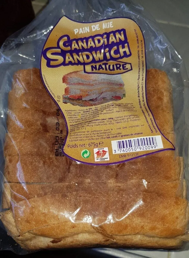 Pain de mie Canadian sandwich nature