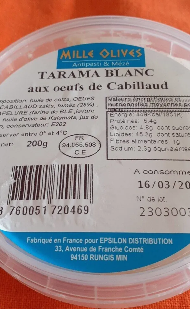 Tarama blanc mille olives