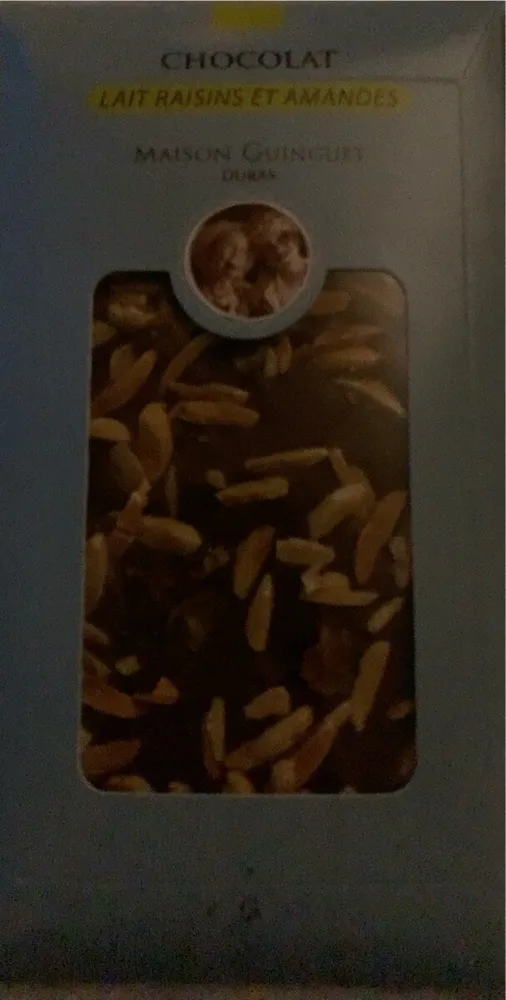 Chocolat lait raisins et amandes