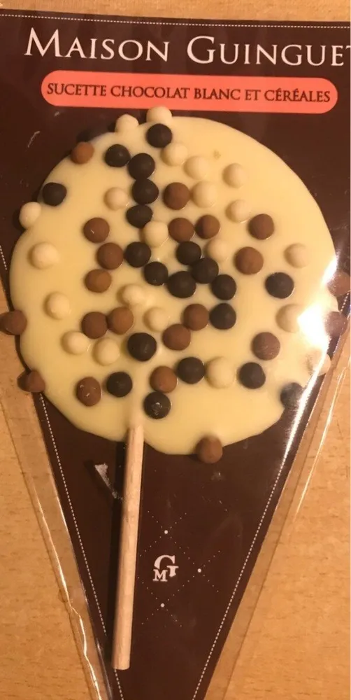 Sucette chocolat blanc et céréales