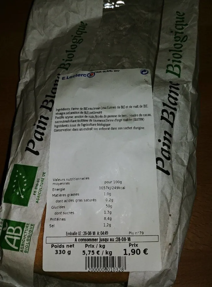 Pain blanc biologique