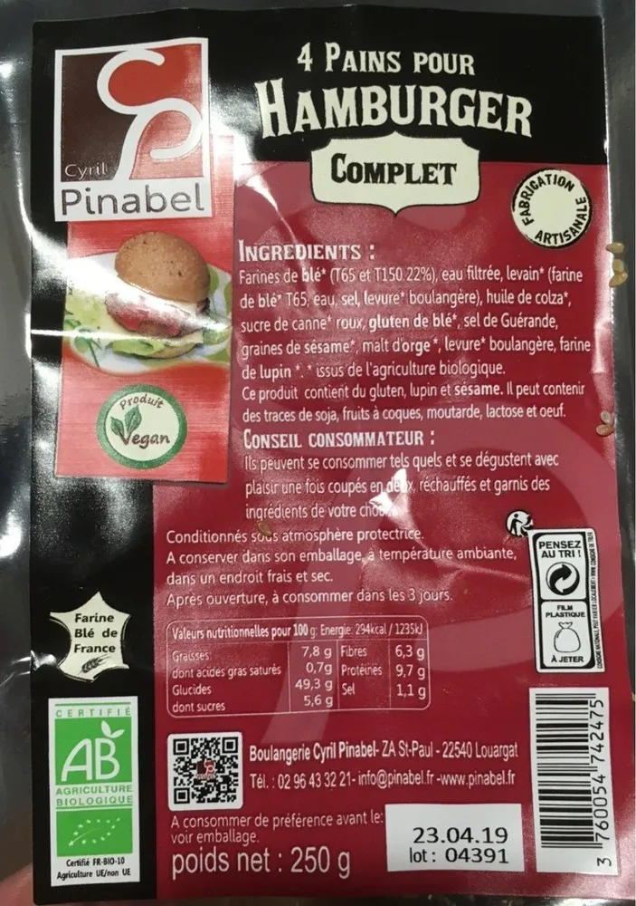 4 pains pour hamburger