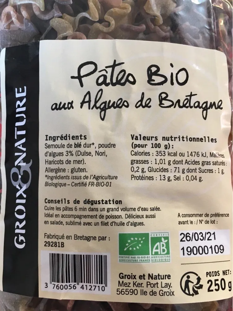 Pâtes BIO aus algues de Bretagne