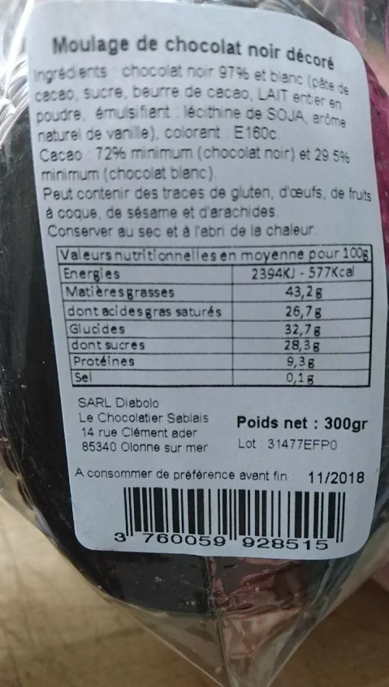 Moulage de chocolat noir