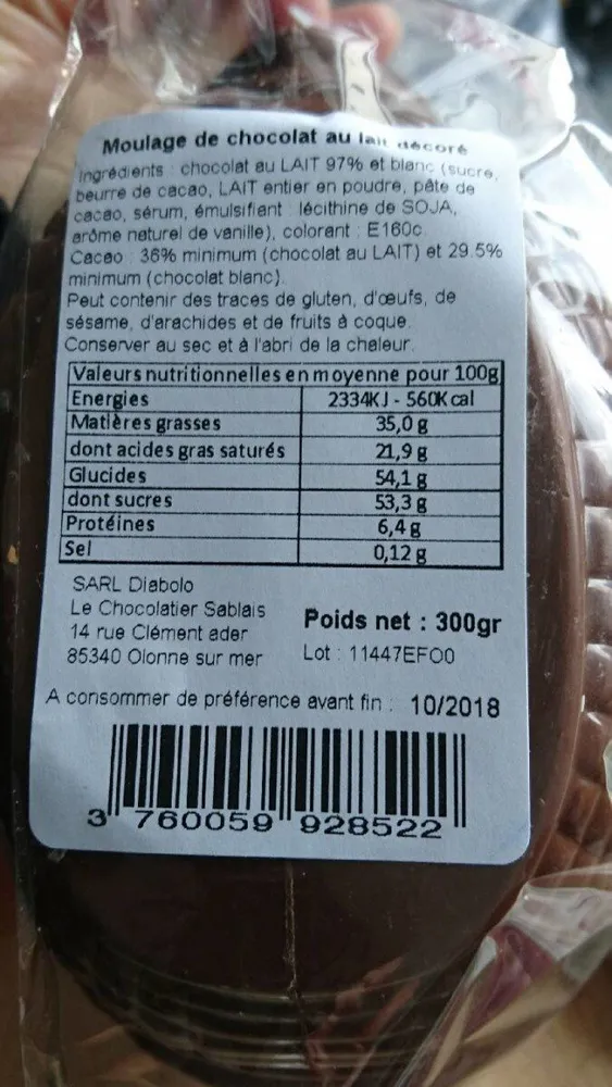 Moulage de chocolat au lait
