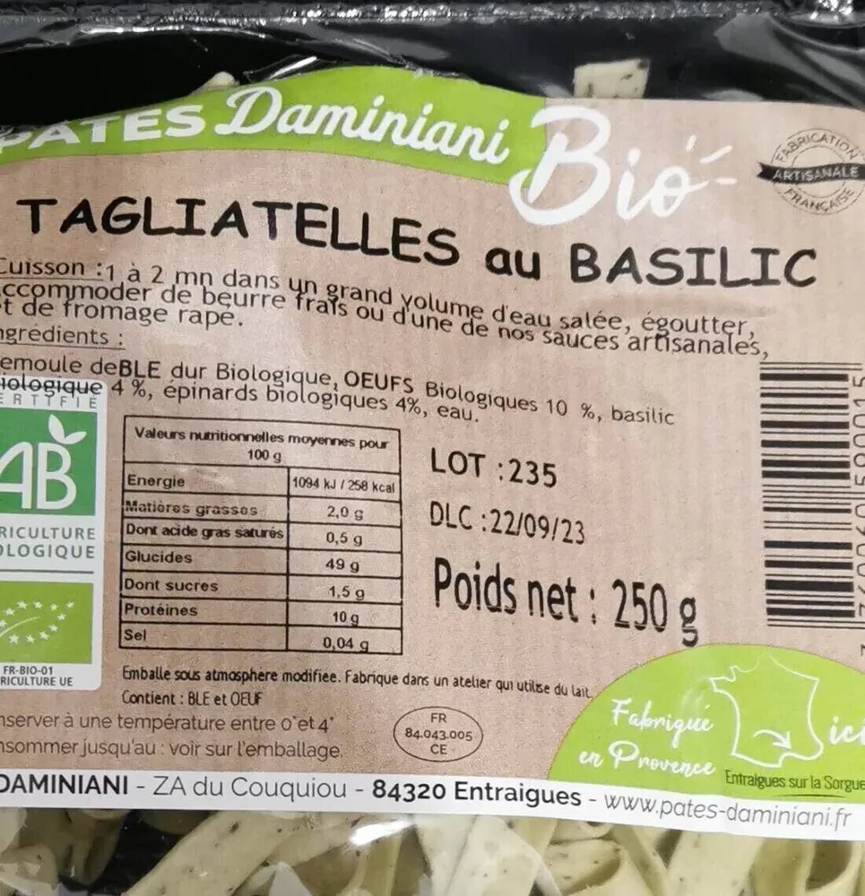 Tagliatelles au basilic