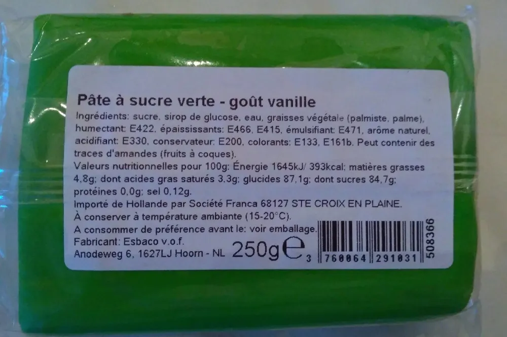 Pâte à sucre verte - goût vanille