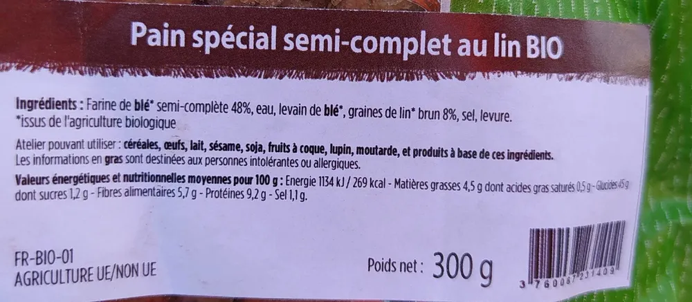 Pain spécial semi-complet au lin