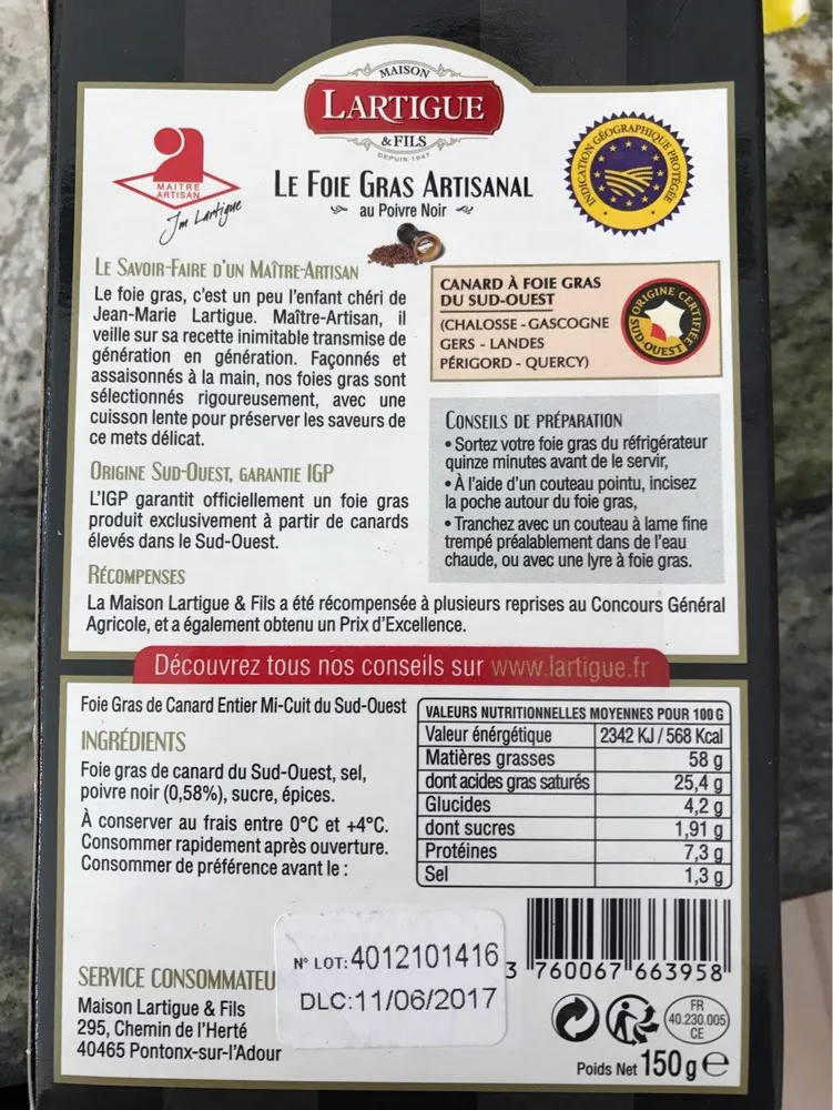 Le Foie Gras Artisanal au Poivre Noir