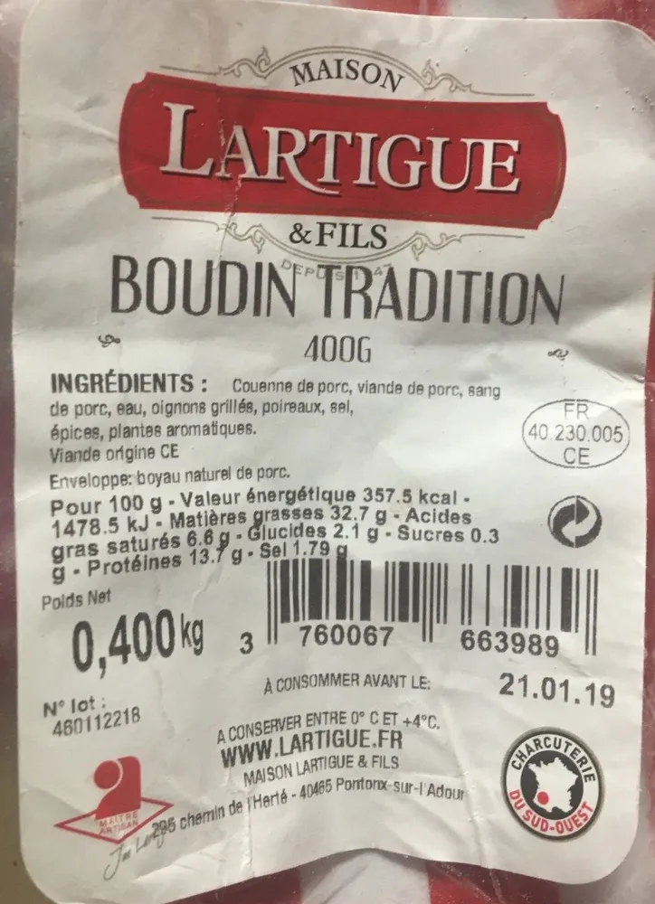 Lartigue & Fils Boudin Tradition le paquet de 400 g
