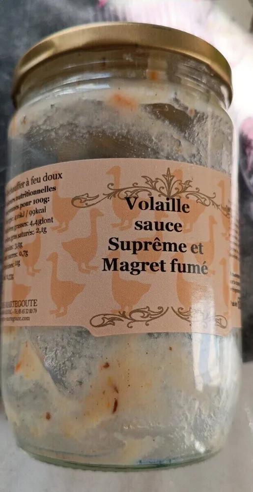 Volaille sauce suprême et magret fumé