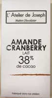 Tablette de chcolat Amande Cranberry