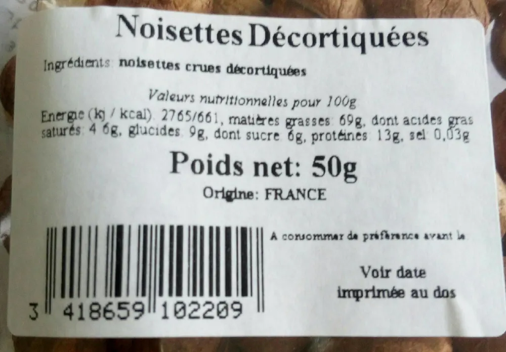 Noisettes décortiquées