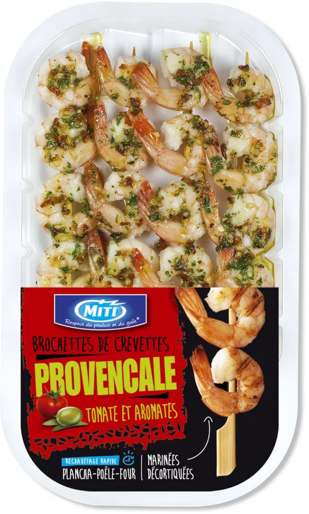 Brochettes de crevettes Provençale tomate et aromates - 125g - Frais