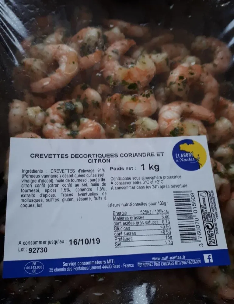 Crevettes décortiquées coriandre et citron
