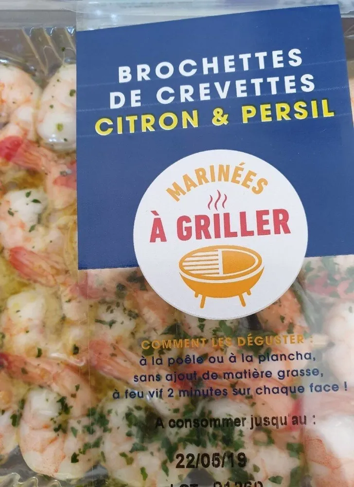 Brochettes de crevettes citron et persil